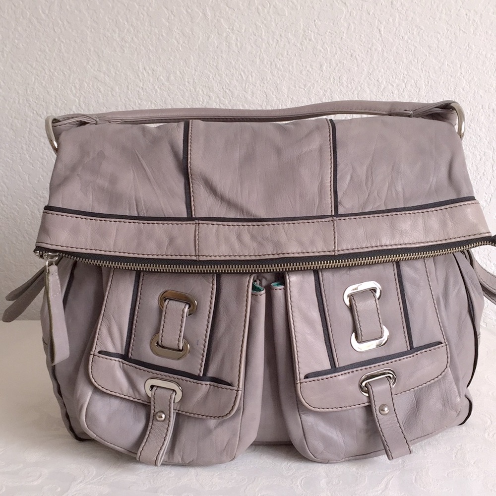 Oryany Fold Over Front Pocket Leather Bag
